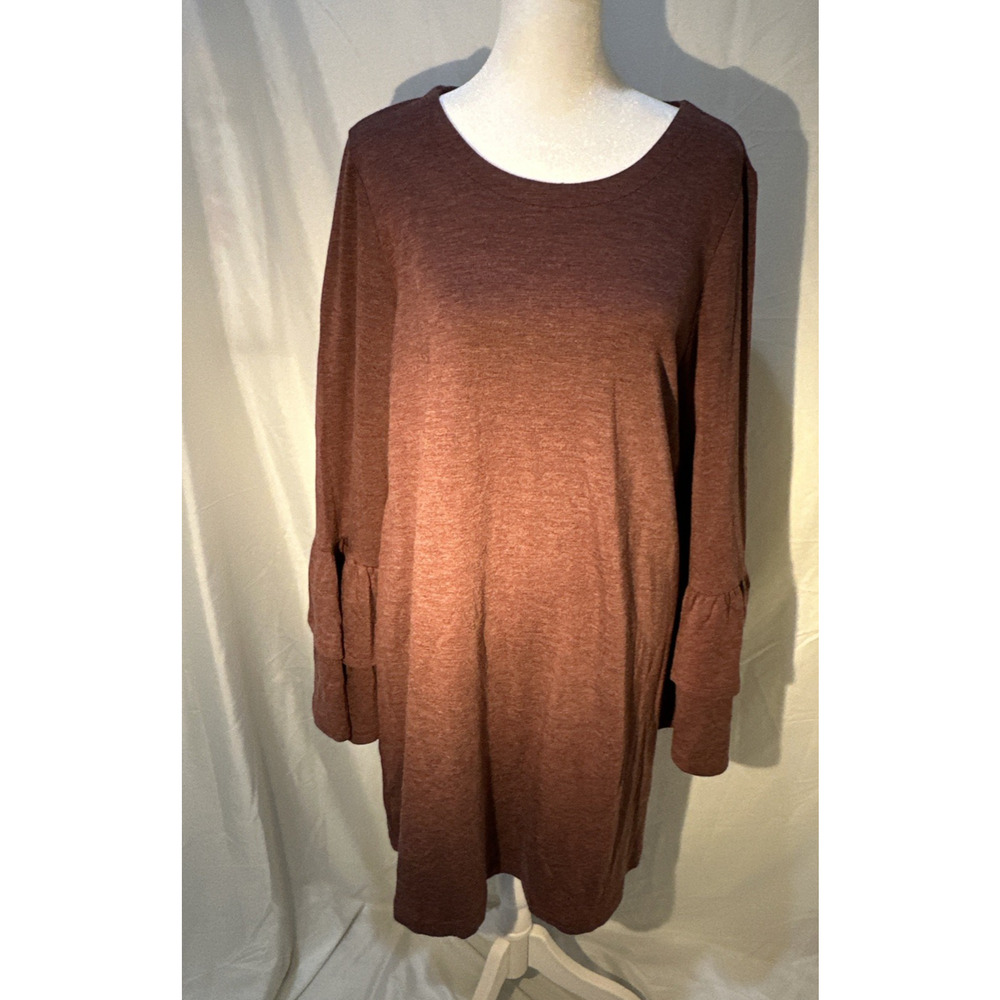 LOFT NWT Wine Bell‑Sleeve Dress – Round Neck Polyester Blend – Women’s Size M